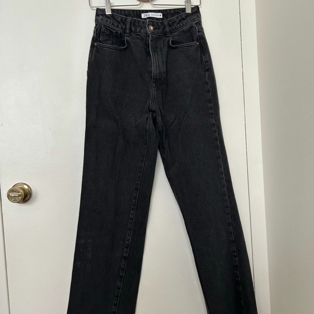 ZARA Black Raw Hem High-Waisted Wide Leg Jeans | US 4